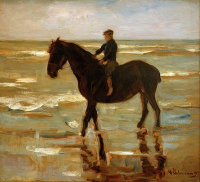 Reitender Junge am Strand – dickes Pferd von Max Liebermann